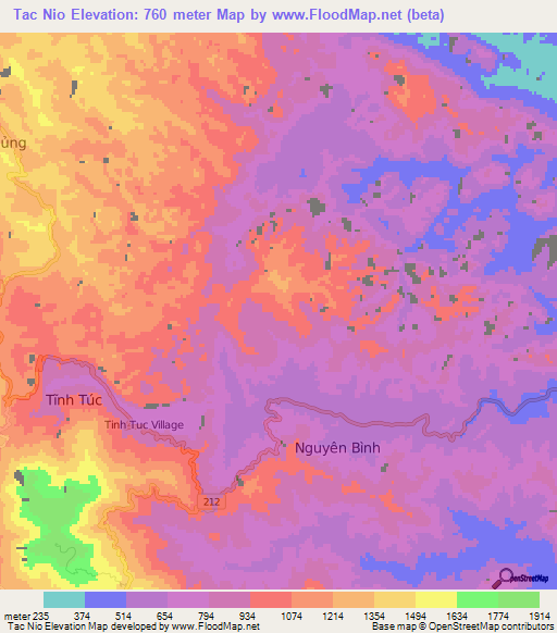 Tac Nio,Vietnam Elevation Map