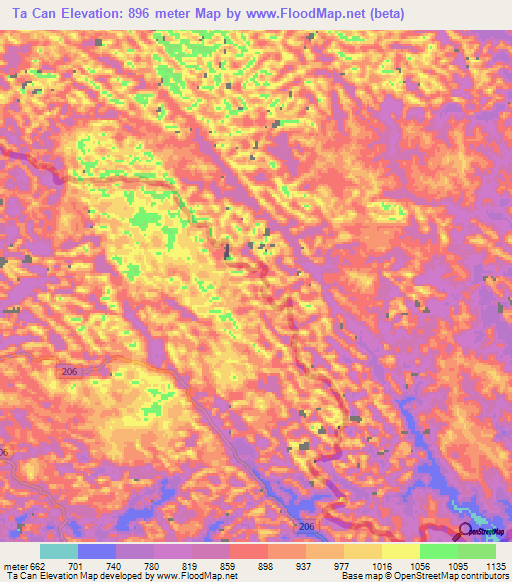 Ta Can,Vietnam Elevation Map