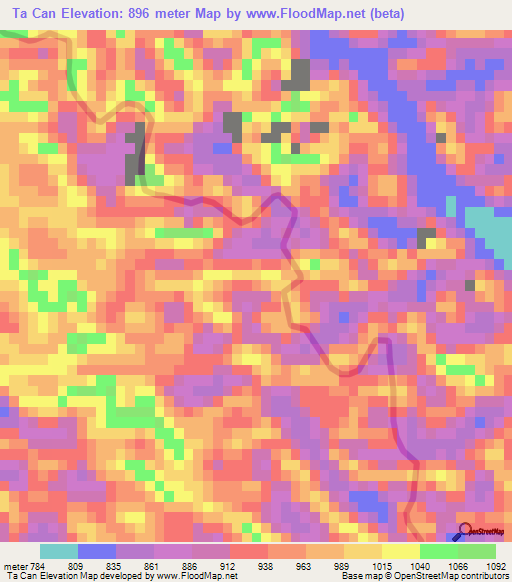 Ta Can,Vietnam Elevation Map