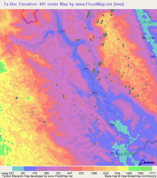 Ta Boc,Vietnam Elevation Map