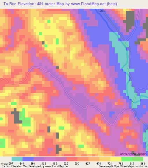 Ta Boc,Vietnam Elevation Map