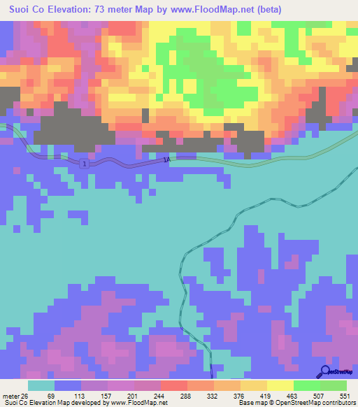 Suoi Co,Vietnam Elevation Map