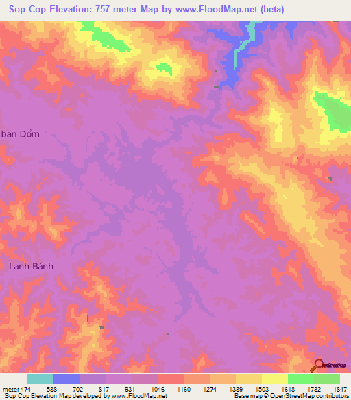 Sop Cop,Vietnam Elevation Map