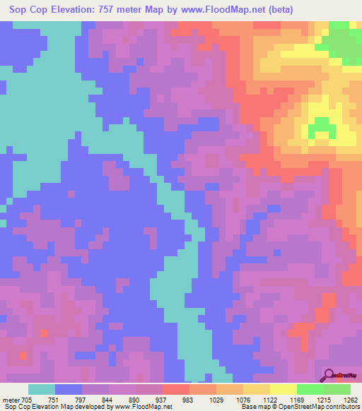 Sop Cop,Vietnam Elevation Map