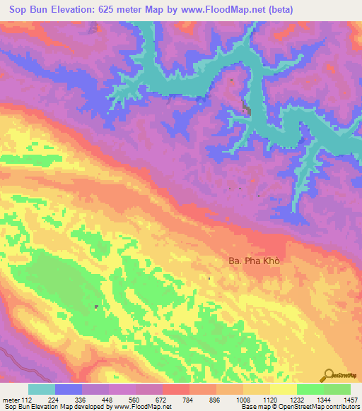 Sop Bun,Vietnam Elevation Map