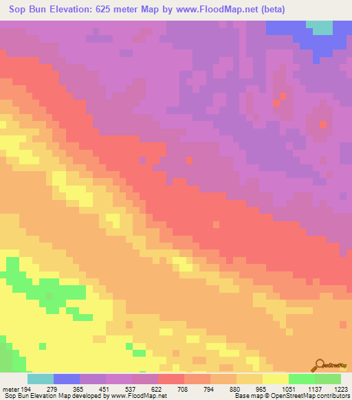 Sop Bun,Vietnam Elevation Map