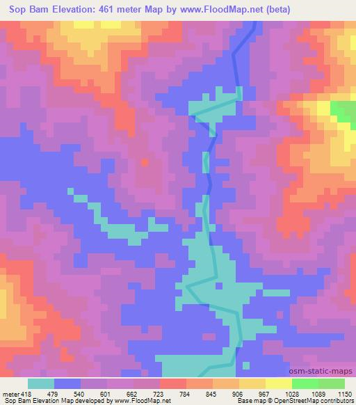 Sop Bam,Vietnam Elevation Map