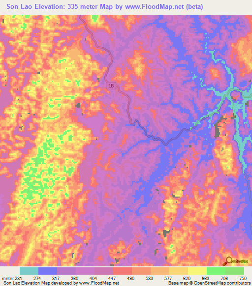 Son Lao,Vietnam Elevation Map