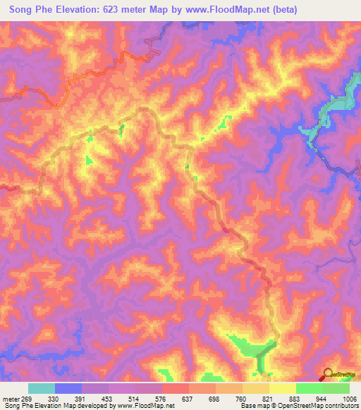 Song Phe,Vietnam Elevation Map