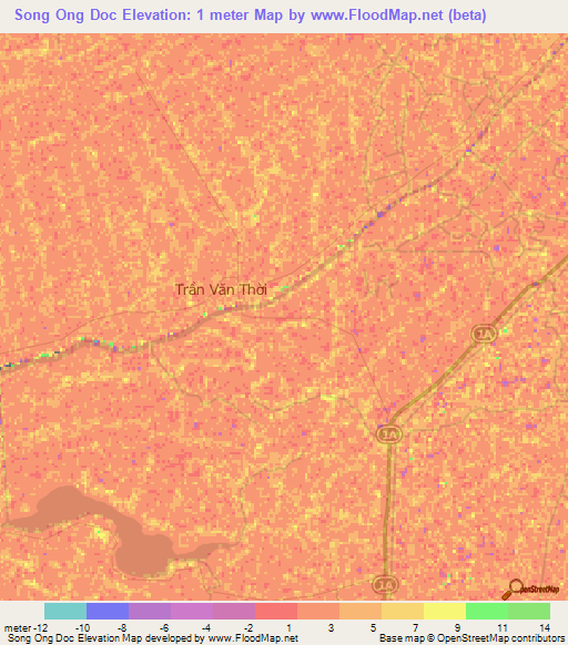 Song Ong Doc,Vietnam Elevation Map