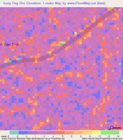 Song Ong Doc,Vietnam Elevation Map