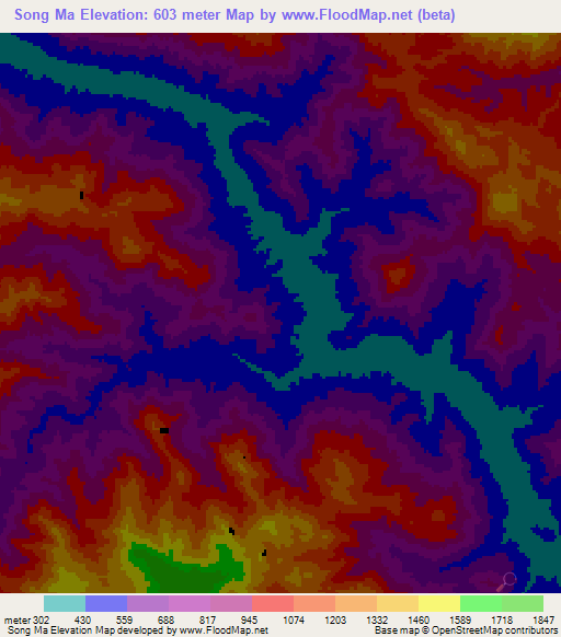 Song Ma,Vietnam Elevation Map