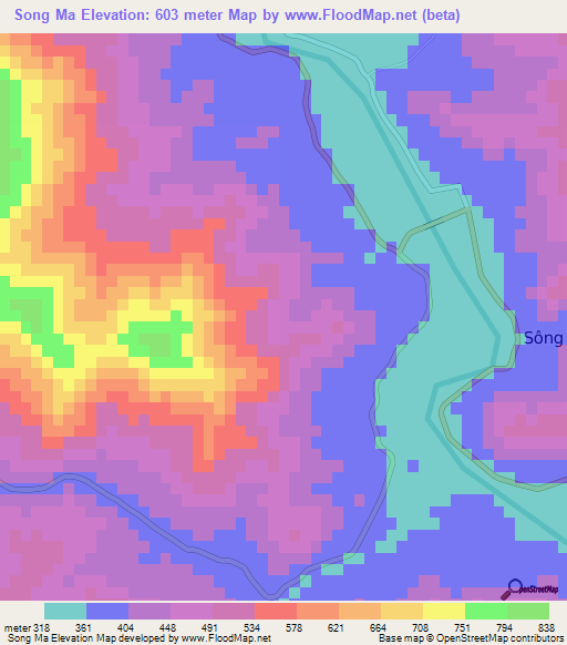 Song Ma,Vietnam Elevation Map