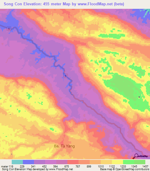 Song Con,Vietnam Elevation Map