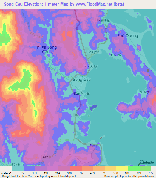 Song Cau,Vietnam Elevation Map