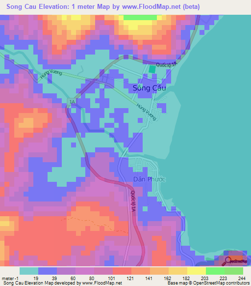 Song Cau,Vietnam Elevation Map