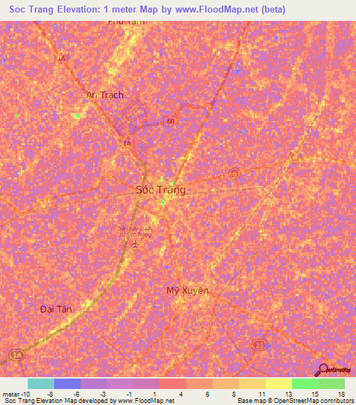 Soc Trang,Vietnam Elevation Map