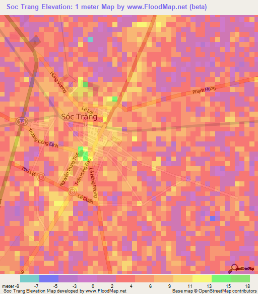 Soc Trang,Vietnam Elevation Map