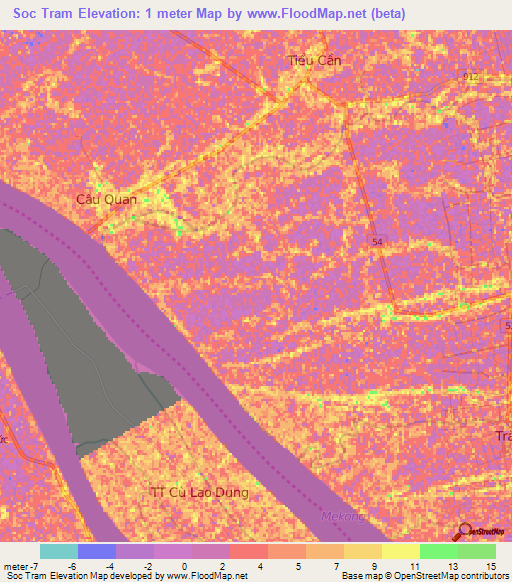 Soc Tram,Vietnam Elevation Map