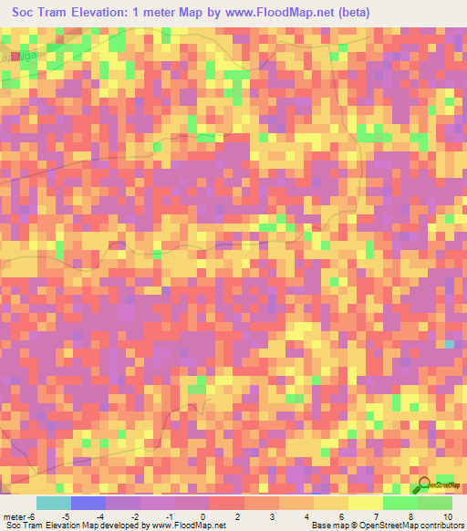 Soc Tram,Vietnam Elevation Map