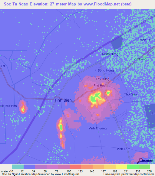 Soc Ta Ngao,Vietnam Elevation Map