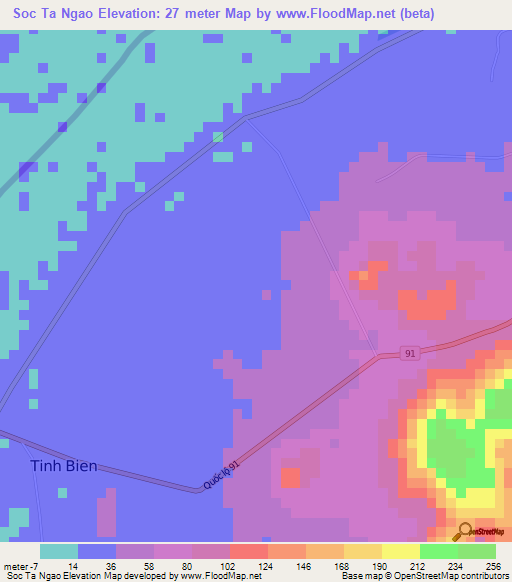 Soc Ta Ngao,Vietnam Elevation Map