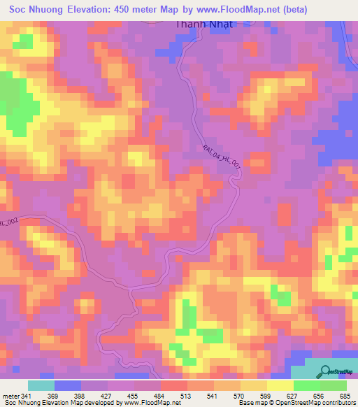 Soc Nhuong,Vietnam Elevation Map