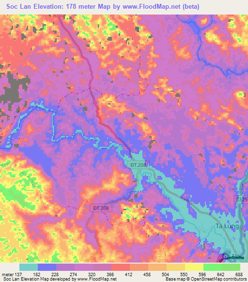 Soc Lan,Vietnam Elevation Map