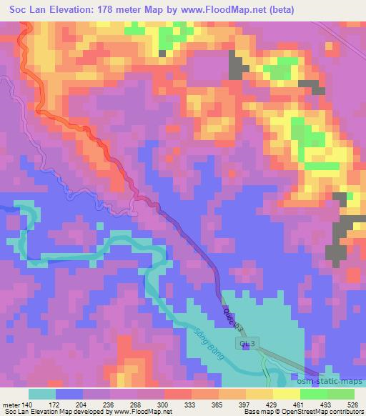 Soc Lan,Vietnam Elevation Map