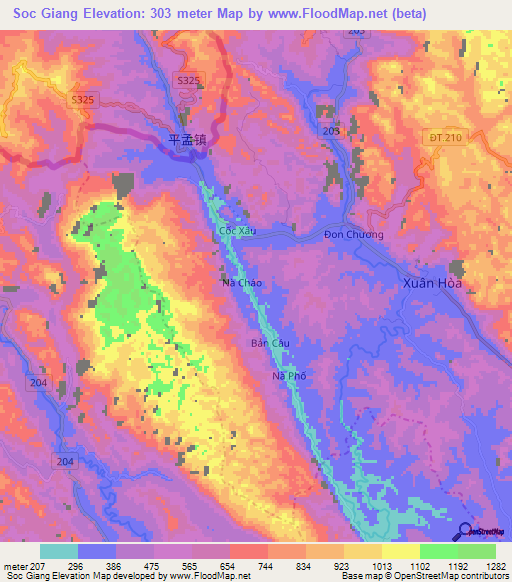 Soc Giang,Vietnam Elevation Map