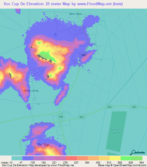 Soc Cup De,Vietnam Elevation Map