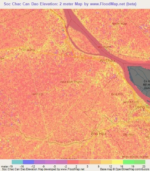 Soc Chac Can Dao,Vietnam Elevation Map