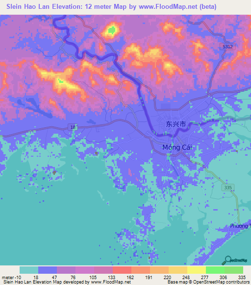 Slein Hao Lan,Vietnam Elevation Map