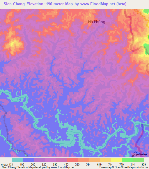 Sien Chang,Vietnam Elevation Map