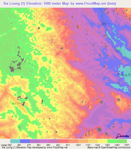 Sia Loung (1),Vietnam Elevation Map