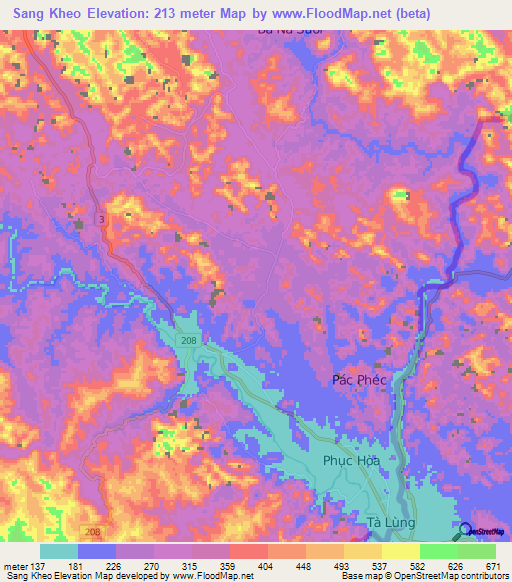 Sang Kheo,Vietnam Elevation Map