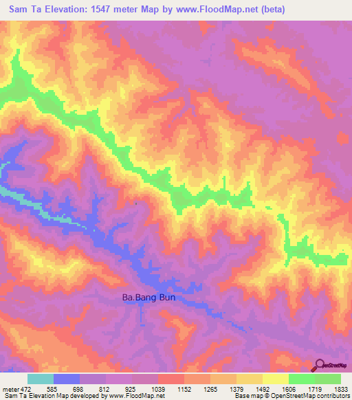 Sam Ta,Vietnam Elevation Map