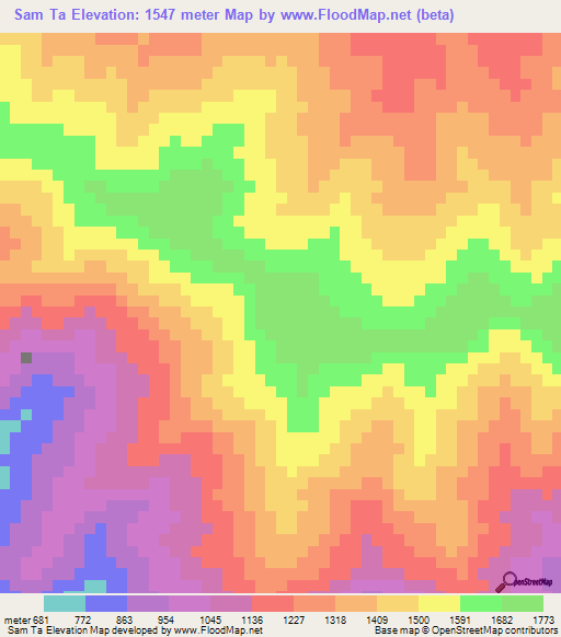 Sam Ta,Vietnam Elevation Map