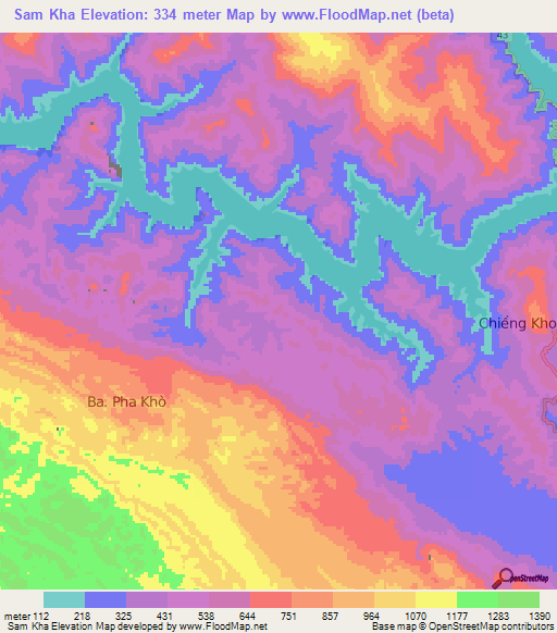 Sam Kha,Vietnam Elevation Map