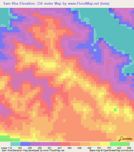 Sam Kha,Vietnam Elevation Map