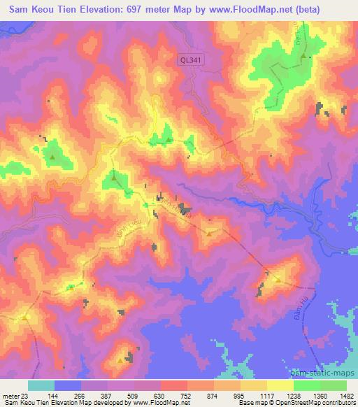 Sam Keou Tien,Vietnam Elevation Map