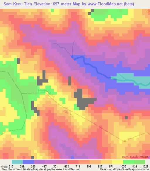 Sam Keou Tien,Vietnam Elevation Map