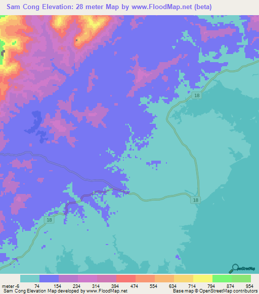 Sam Cong,Vietnam Elevation Map