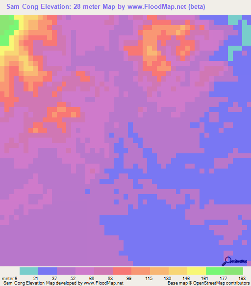 Sam Cong,Vietnam Elevation Map