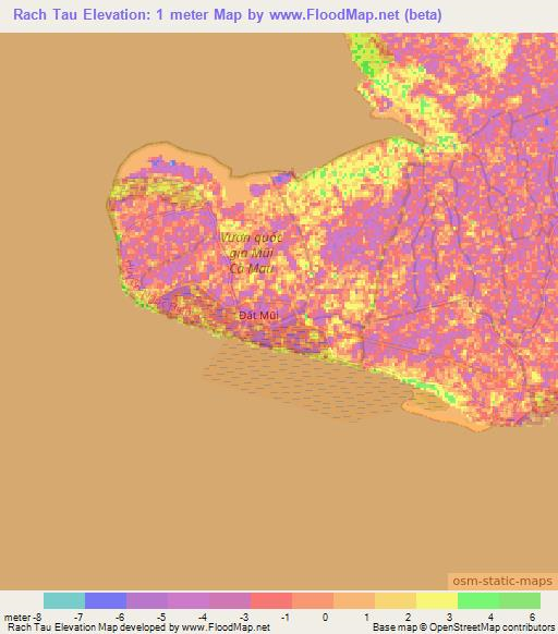 Rach Tau,Vietnam Elevation Map