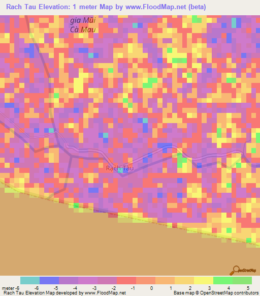 Rach Tau,Vietnam Elevation Map