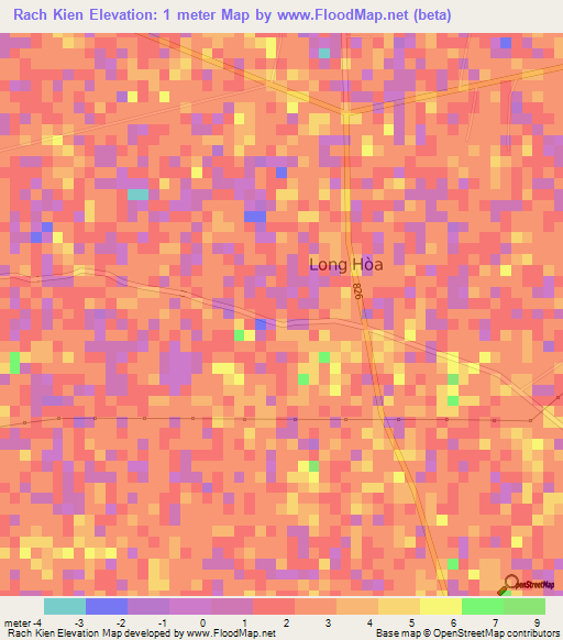 Rach Kien,Vietnam Elevation Map