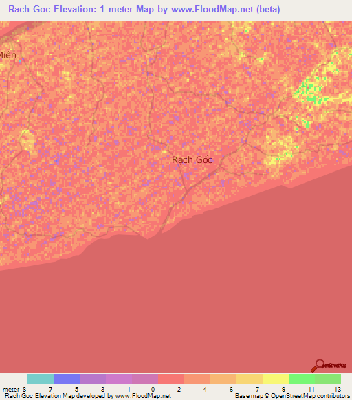 Rach Goc,Vietnam Elevation Map