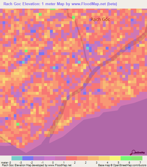 Rach Goc,Vietnam Elevation Map