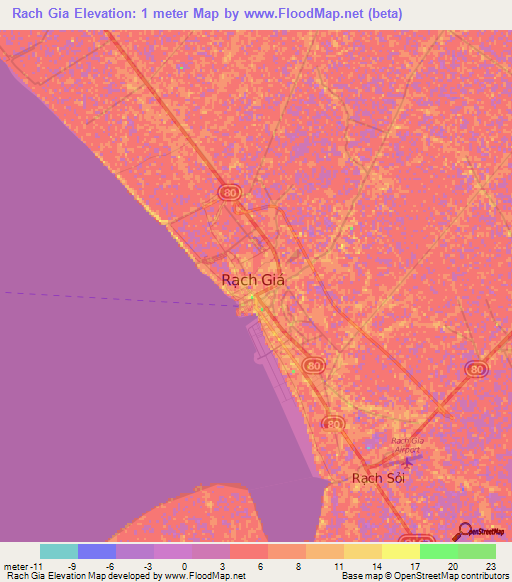 Rach Gia,Vietnam Elevation Map